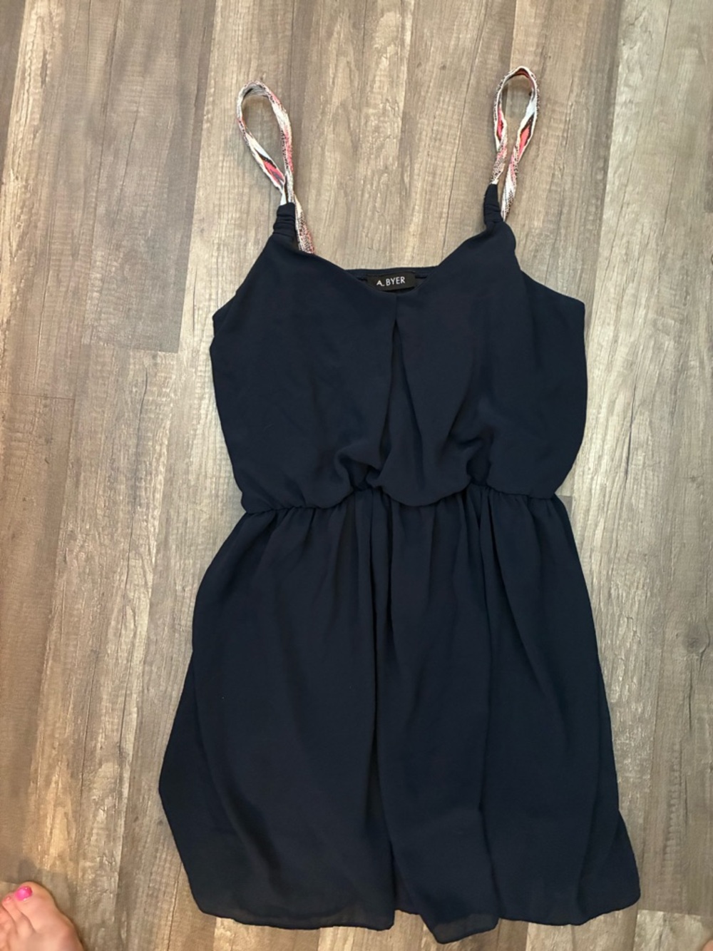 A. Byer Navy Blue Sundress with Patterned Straps